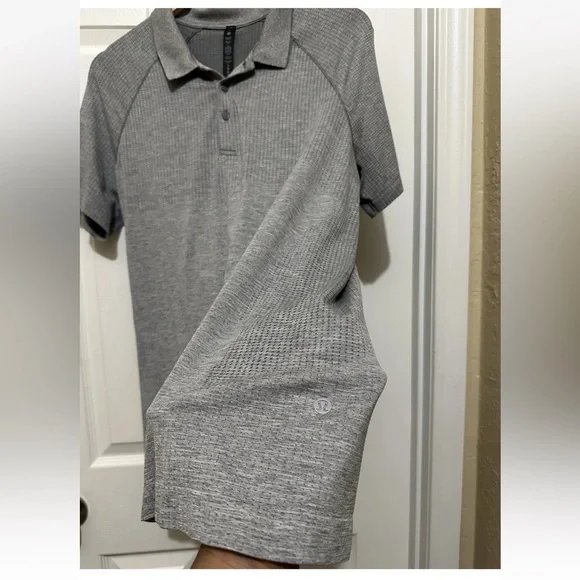 Lululemon Metal Vent Tech Polo Shirt Mens L Gray Black Golf Performance - Picture 7 of 9